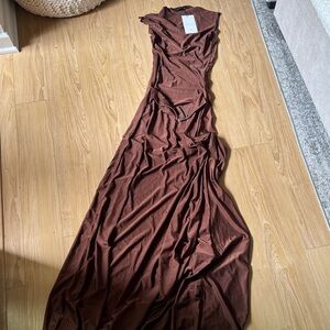 AMY SHEHAB BELTED Brown Maxi Dress